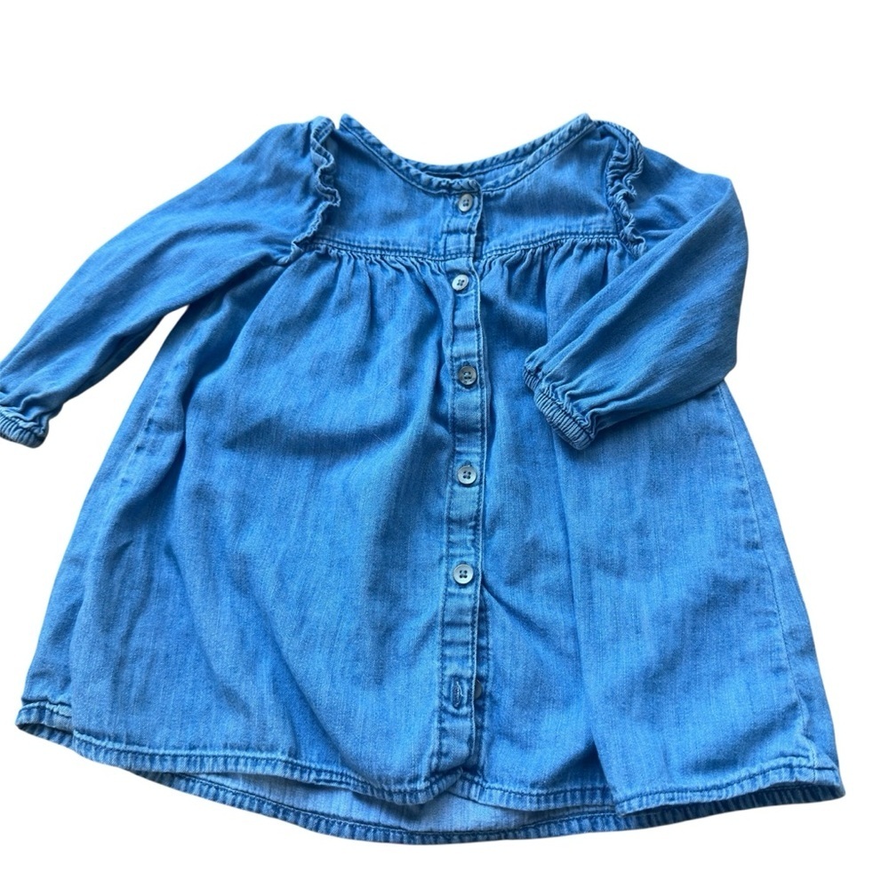 GAP Baby Girl Chambray Denim Button Front Dress Blue Long Sleeve 12-18M - Picture 2 of 6